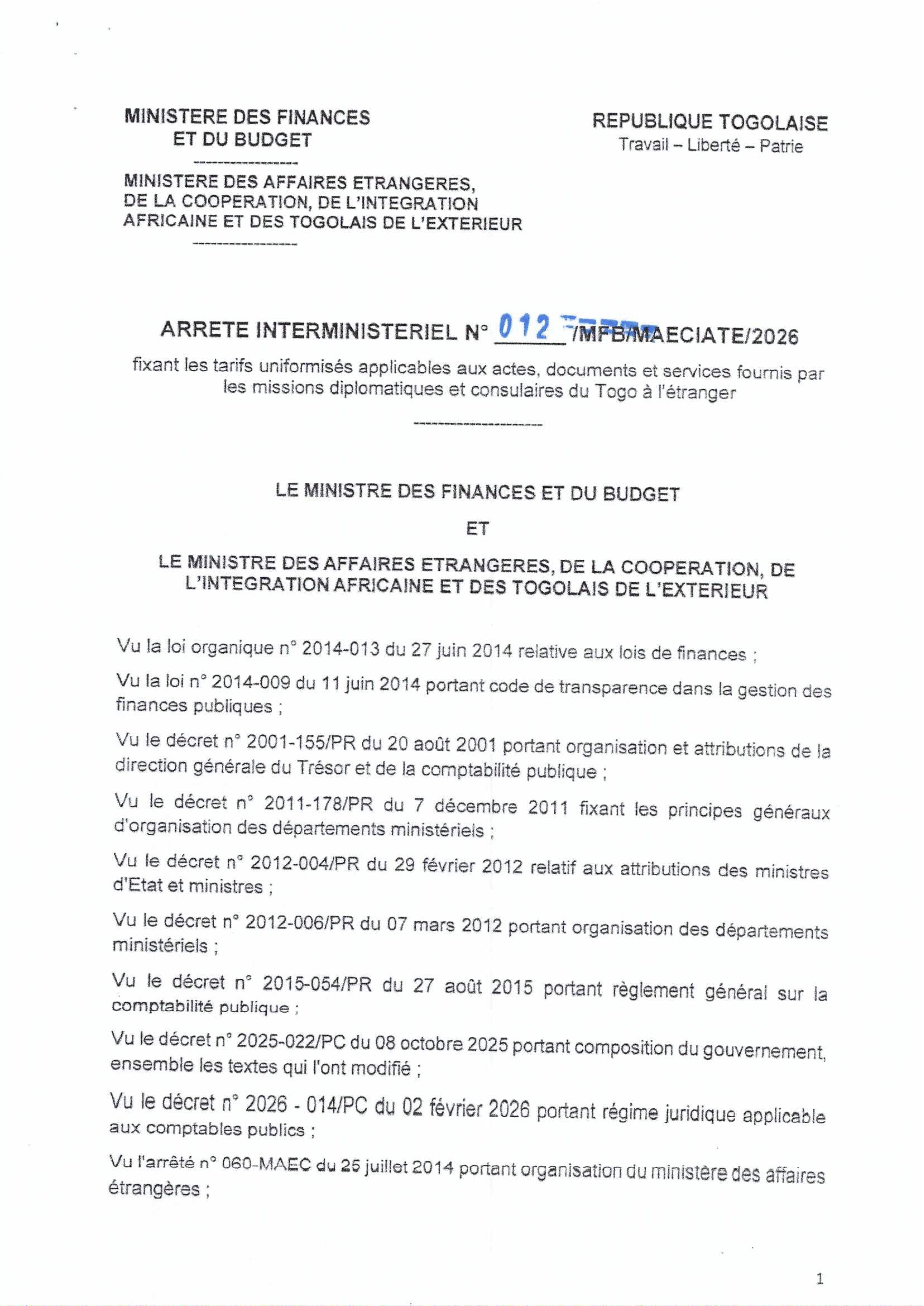 Arrêté portant digitalisation des services consulaires